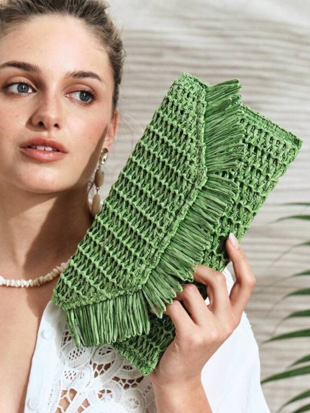 Boho Mist Green Fringe Clutch 🌴